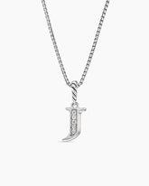 Pavé Initial Pendant Necklace in Sterling Silver with Diamond J